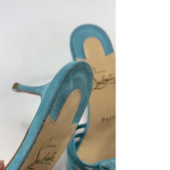 Belbrossa Noumea Aqua Blue 55mm Fringe Suede Kitten Heel Sandals D585 - Picture 6 of 12